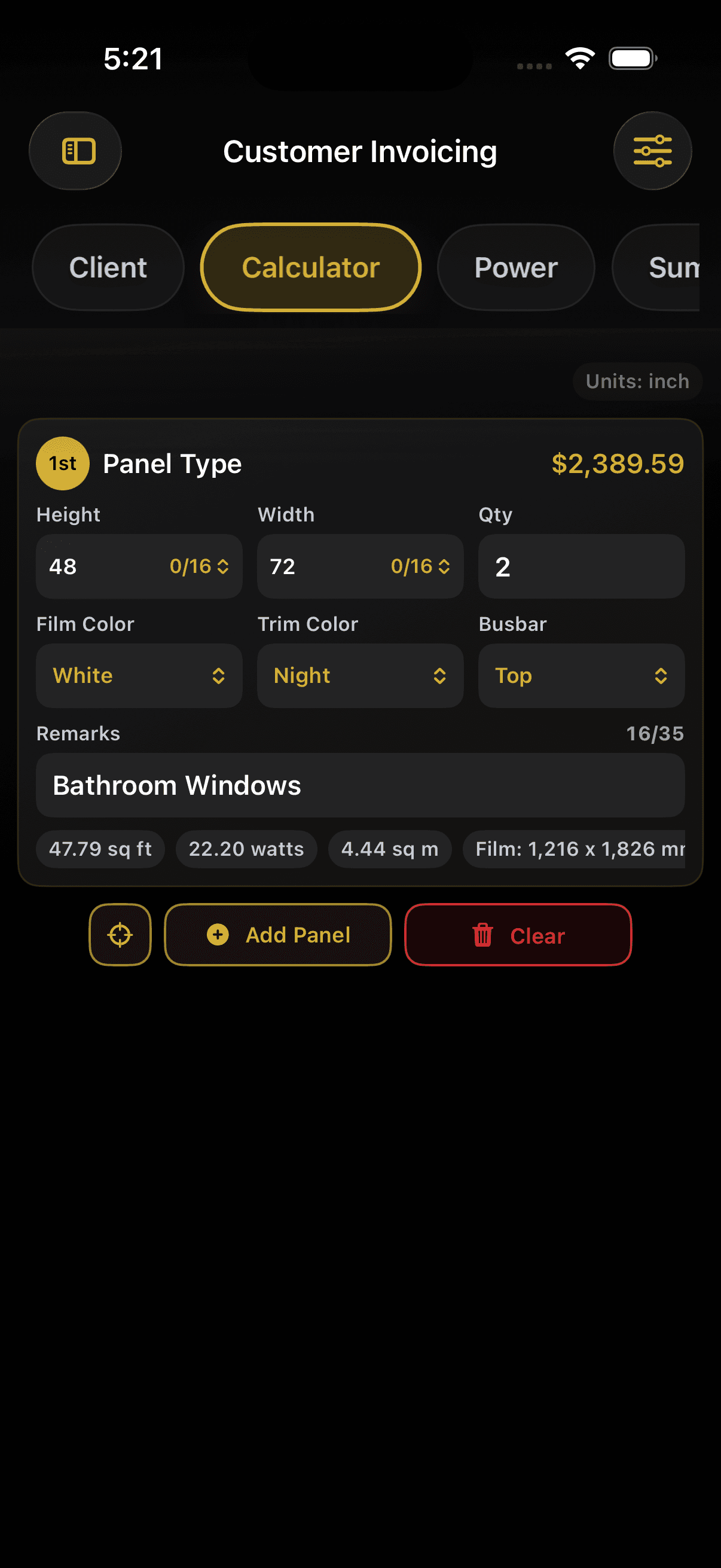 RAPID measurement calculator with height and width fields