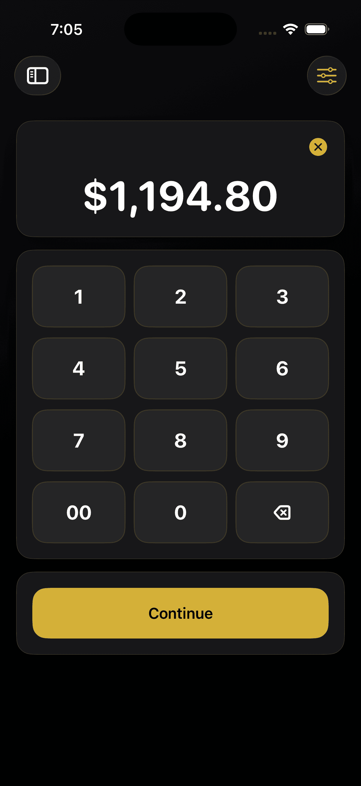 RAPID customer payment amount screen